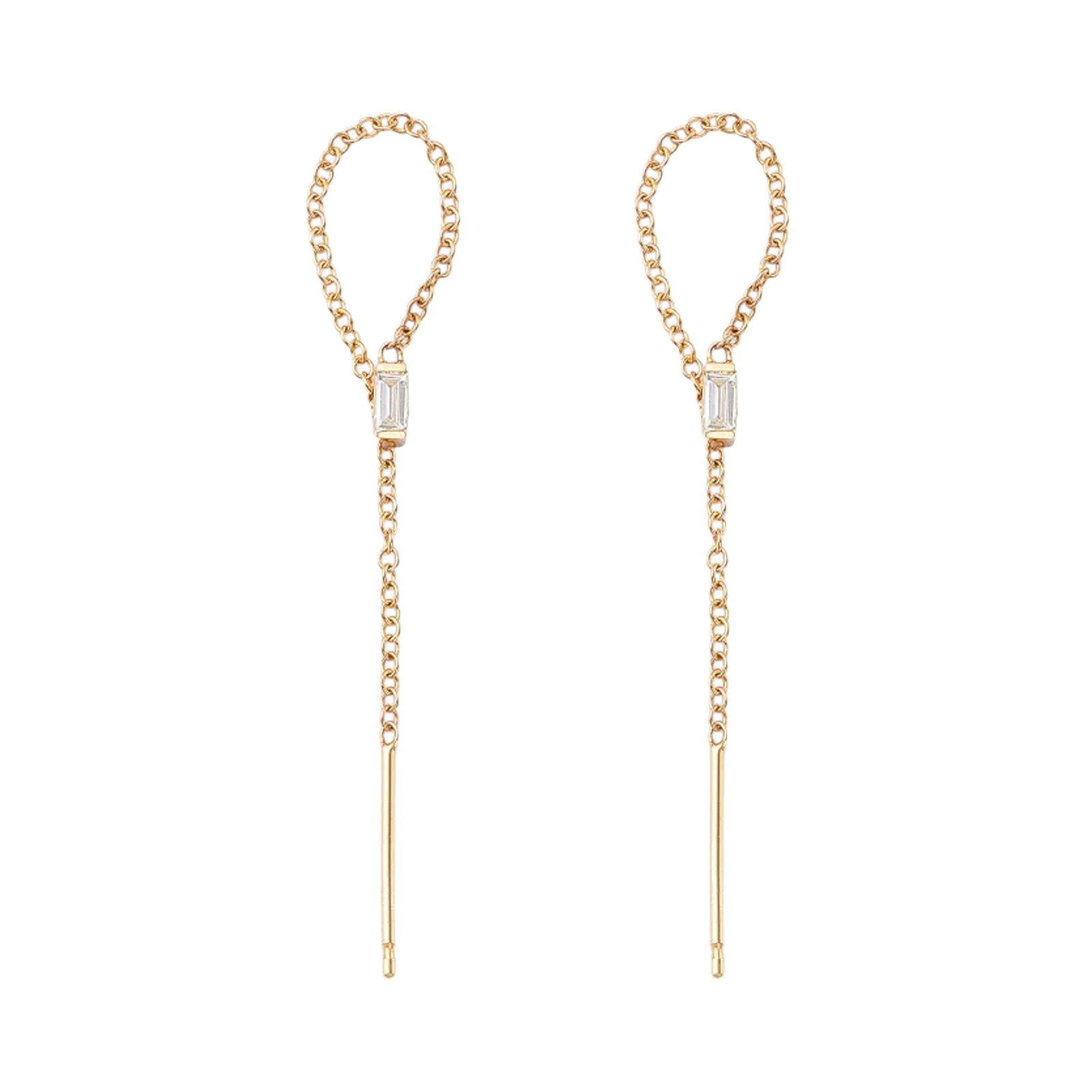 Zoe Chicco 14k Gold Baguette Diamond Loop Threader Earrings Gold — image 3 of 8
